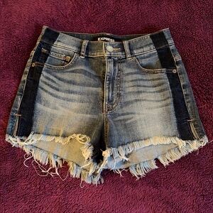 Express Repreve Shortie Jean Shorts High Rise Cutoff Denim Blue Jean Stretch 00